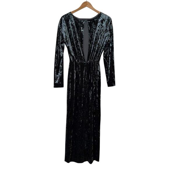 & Other Stories Velvet Keyhole Back Midi Dress Long Sleeve Teal Green Size 4 - Picture 13 of 15